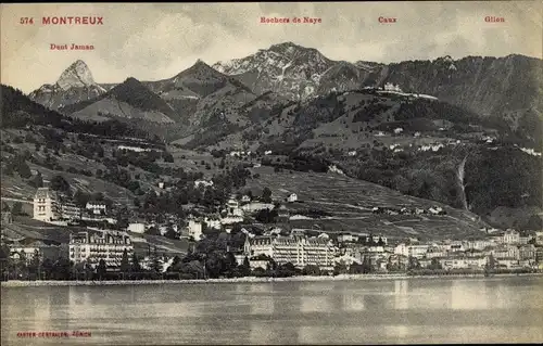 Ak Montreux Kt. Waadt Schweiz, Rochers de Naye, Dent Jaman, Glion, Caux, Blick auf den Ort