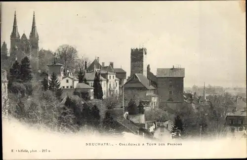 Ak Neuchâtel Kanton Neuenburg, Collégiale et Tour des Prisons