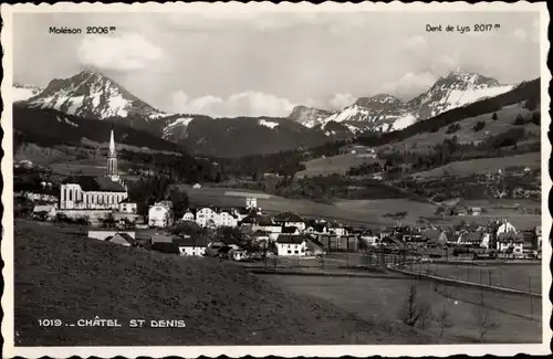 Ak Châtel Saint Denis Kanton Freiburg, Panorama vom Ort, Moleson, Dent de Lys