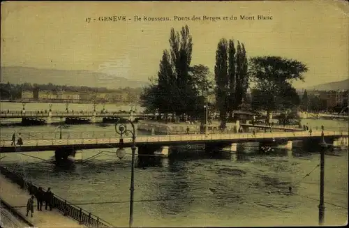 Ak Genève Genf Stadt, Ile Rousseau, Pont des Berges et du Mont Blanc