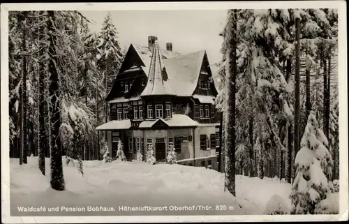 Ak Oberhof im Thüringer Wald, Waldcafe, Pension Bobhaus, Winter