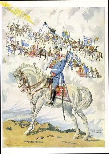 Künstler Ak Soldat in Uniform auf einem Pferd, Reiter, Bayern