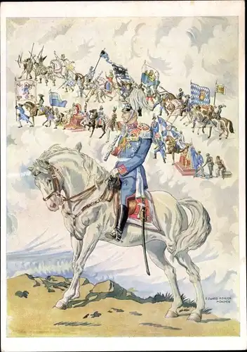 Künstler Ak Soldat in Uniform auf einem Pferd, Reiter, Bayern