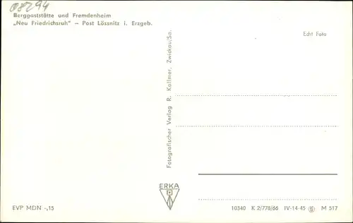 Ak Lößnitz im Erzgebirge, Berggaststätte und Fremdenheim Neu Friedrichsruh