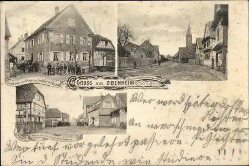 Ak Obenheim Elsass Bas Rhin, Gasthaus zur Krone, Kirche, Straßenpartie