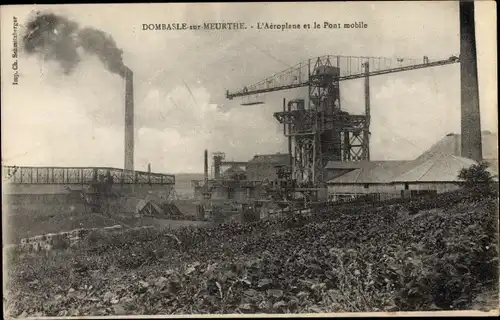 Ak Dombasle Meurthe et Moselle, L'Aeroplane et le Pont mobile