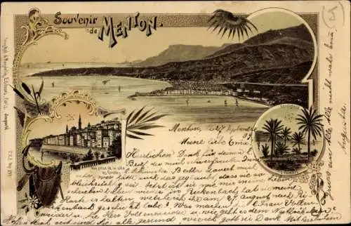 Litho Menton Alpes Maritimes, Blick auf den Ort