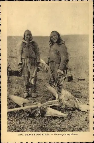 Ak Aux Glaces Polaires, un couple esquimau