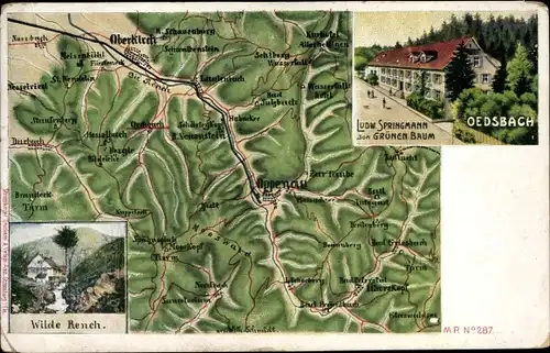 Landkarten Litho Oedsbach Oberkirch im Renchtal in Baden Württemberg, Gasthaus Zum Grünen Baum