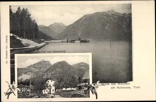 Ak Maurach Eben am Achensee in Tirol, Gasthof zum Hanslwirt, Dampfer Anlegestelle