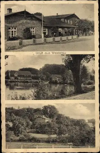 Ak Wetterau in Schleswig Holstein, Straßenpartie mit Gasthaus, Uferpartie