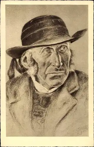 Künstler Ak Tetes de Bretagne, Älterer Mann in Tracht, Portrait