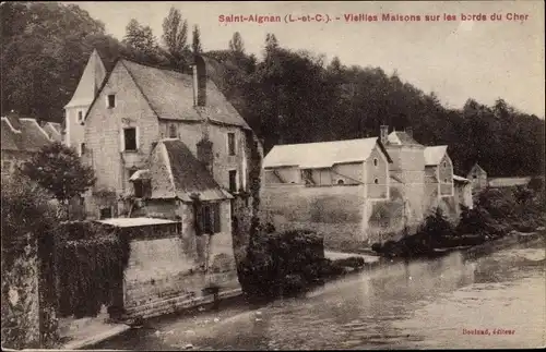 Ak Saint Aignan sur Cher Loir et Cher, Vieilles Maisons sur les bords du Cher