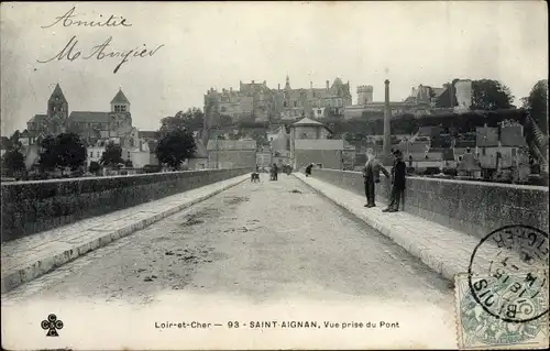 Ak Saint Aignan sur Cher Loir et Cher, Blick über die Brücke zu Schloss und Kirche