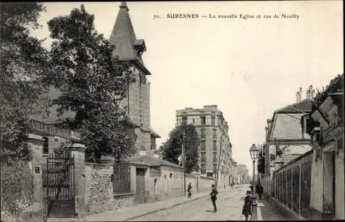 Ak Suresnes Hauts de Seine, Église, Rue de Nauilly