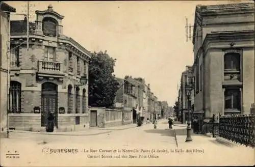 Ak Suresnes Hauts de Seine, Rue Carnot et la Nouvelle Poste