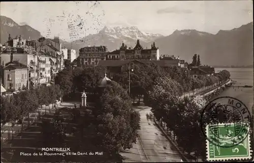 Ak Montreux Kanton Waadt, Place de la Rouvenaz et la Dent du Midi