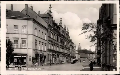 Ak Döbeln Sachsen, Bahnhofstraße mit Rathausturm