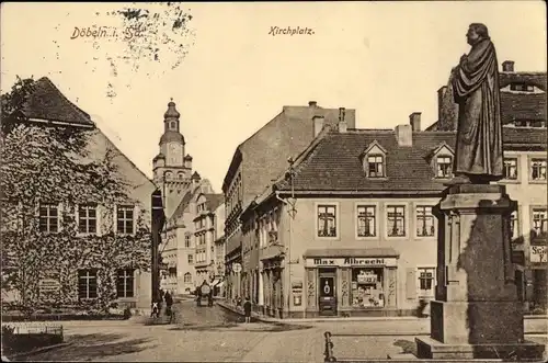 Ak Döbeln Sachsen, Kirchplatz, Statue, Max Albrecht