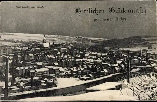 Ak Roßwein Sachsen, Panorama, Winter, Glückwunsch Neujahr