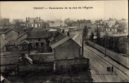 Ak Tricot Oise, Panorama de la rue de l'Eglise
