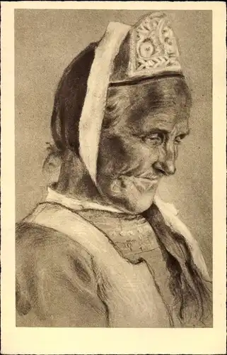 Künstler Ak Tetes de Bretagne, Ältere Dame in Tracht, Portrait