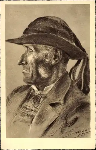 Künstler Ak Tetes de Bretagne, Älterer Mann in Tracht, Portrait