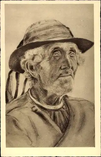 Künstler Ak Tetes de Bretagne, Älterer Mann in Tracht, Portrait