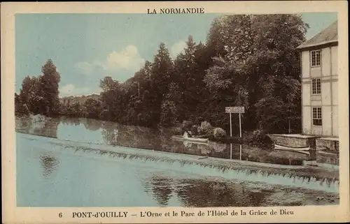 Ak Pont d Ouilly Calvados, L'Orne et le Parc de l'Hôtel de la Gràce de Dieu