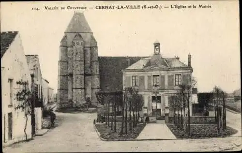 Ak Cernay la Ville Yvelines, Kirche und Rathaus