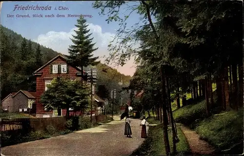 Ak Friedrichroda im Thüringer Wald, Der Grund, Herzogsweg