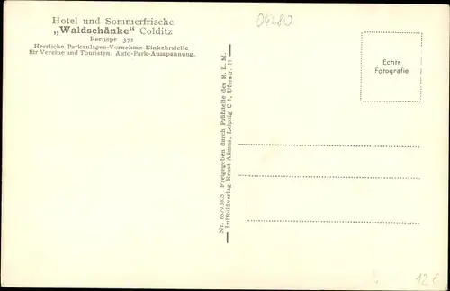 Ak Colditz in Sachsen, Waldschänke, Fliegeraufnahme