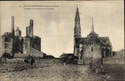 Ak Martigné Briand Maine et Loire, Kirche und Schlossruinen