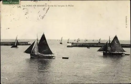 Ak Port en Bessin Calvados, Sortie des barques de Pêche, Segelpartie