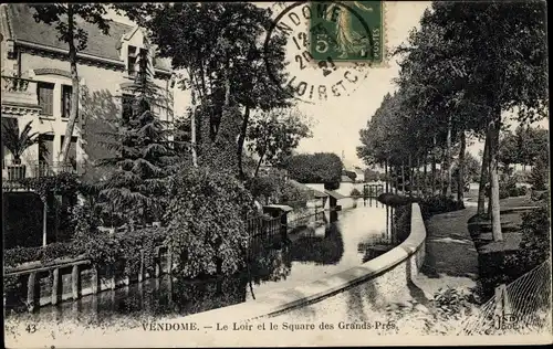 Ak Vendôme Loir et Cher, Le Loir et le Square des Grandes Près