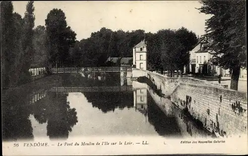 Ak Vendôme Loir et Cher, Le Pont du Moulin de l'Ile sue le Loir
