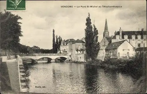 Ak Vendôme Loir et Cher, Le Pont St. Michel et l'Hôpital Hospice