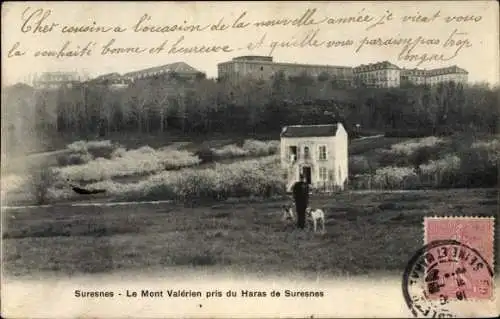 Ak Suresnes Hauts de Seine, Le Mont Valérien pris du Haras de Suresnes