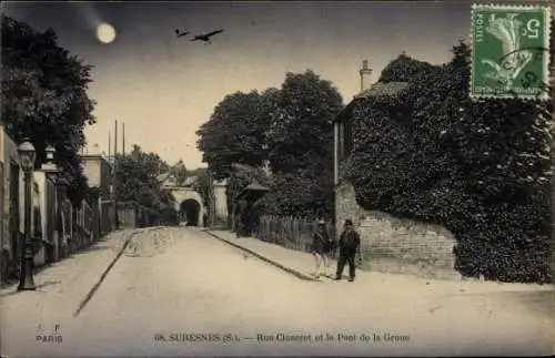 Mondschein Ak Suresnes Hauts de Seine, Rue Cluseret et le Pont de la Groue, nuit