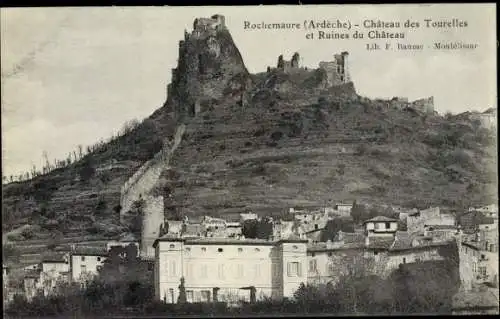 Ak Rochemaure Ardèche, Chateau des Tourelles et Ruines du Chateau