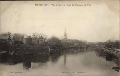 Ak Mézières Ardennes, Vue prise du Pont du Chemin de Fer