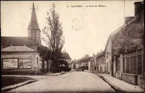 Ak Guignes Rabutin Seine et Marne, Rue de Meaux, Église