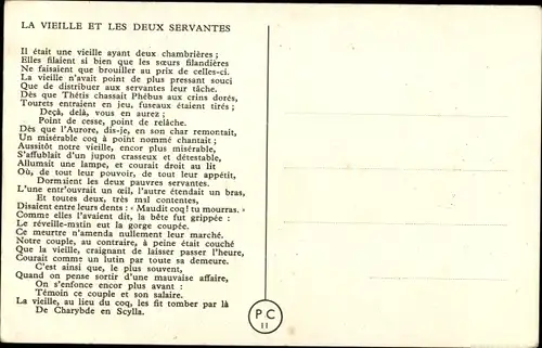 Künstler Ak La Vieille et les deux servantes, Fables de La Fontaine, Hahn