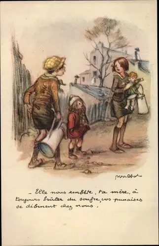 Künstler Ak Poulbot, Francisque, Elle nous embete, ta mere, Kinder