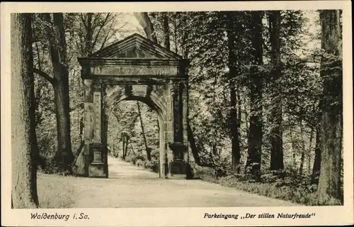 Ak Waldenburg in Sachsen, Parkeingang Der stillen Naturfreunde