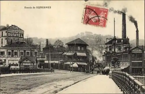 Ak Suresnes Hauts de Seine, Blick von der Brücke