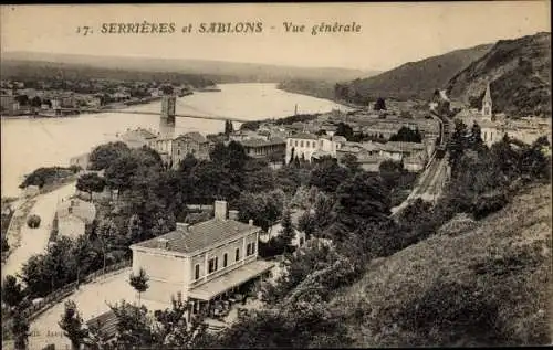 Ak Serrieres Ardèche, Sablons, Vue générale