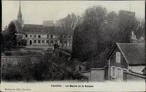 Ak Conches en Ouche Eure, La Mairie et le Donjon