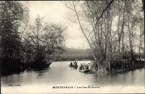 Ak Montevrain Seine et Marne, Les iles du moulin