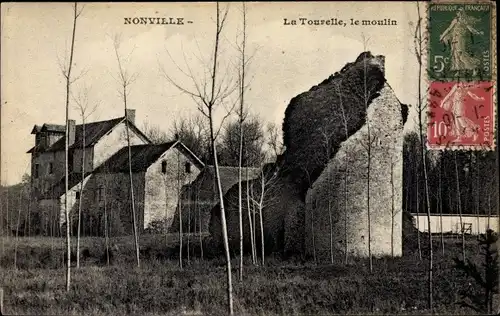 Ak Nonville Seine et Marne, La Tourelle, le moulin